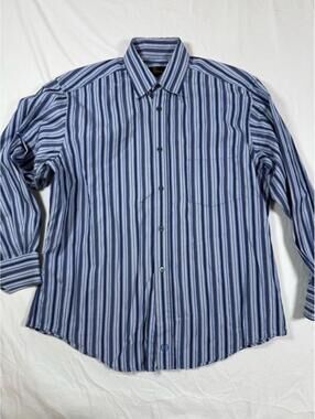Bugatchi Men's Long Sleeve Striped Button-Up Shirt Large